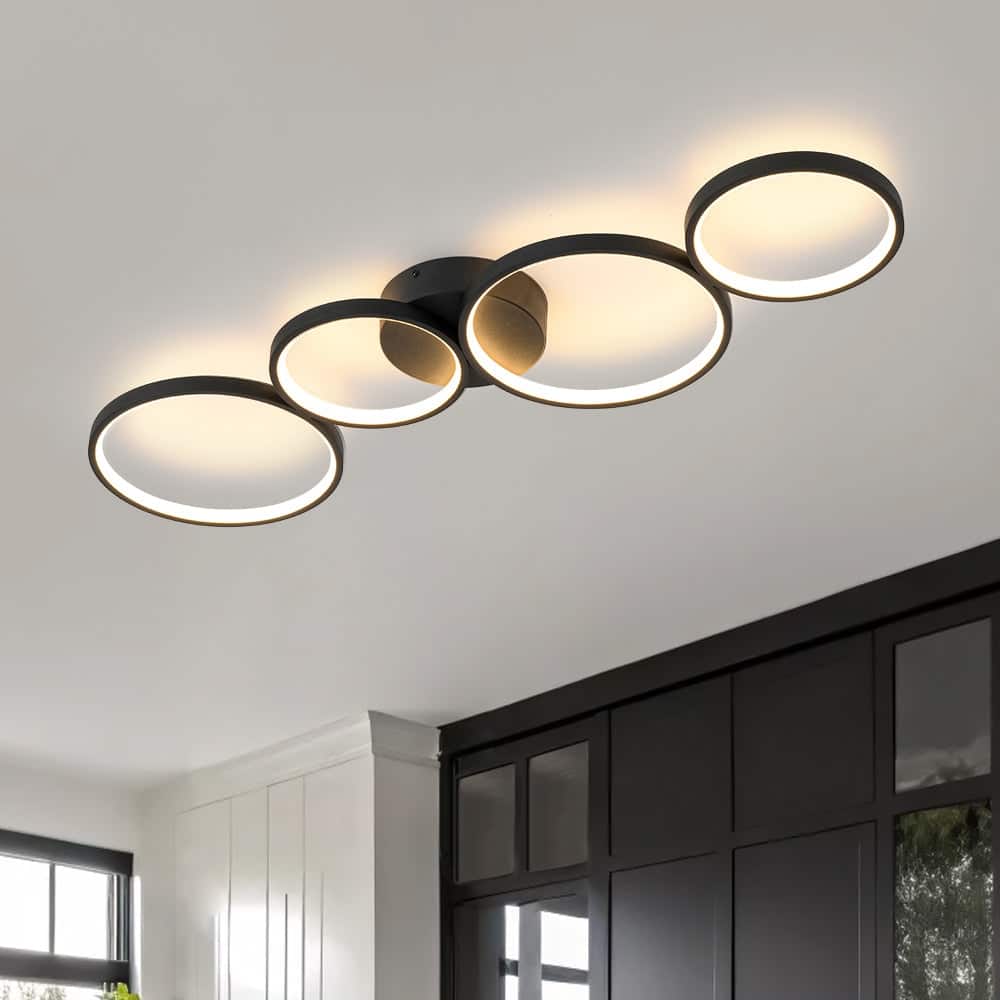 Minimalist 4 Ring Dimmable LED Semi Flush Mount Light 35 in 3000K
