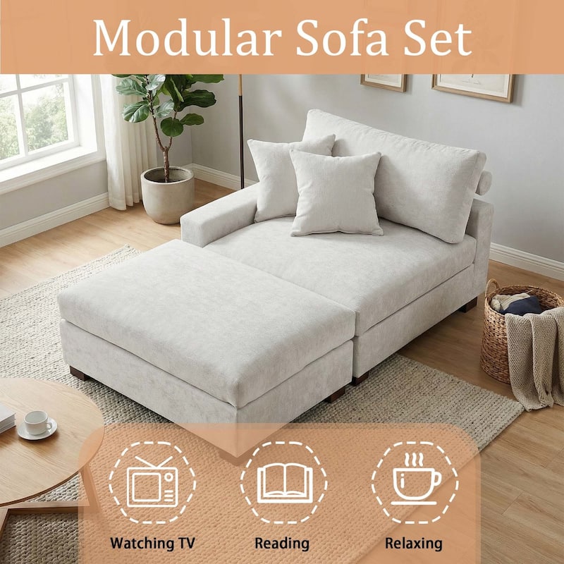 Oversized Chenille Modular Armchair And Ottoman Set Living Room Set