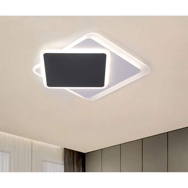 24.4" Modern Rectangle Shape Black and White Flush Mount LED Ceiling Light