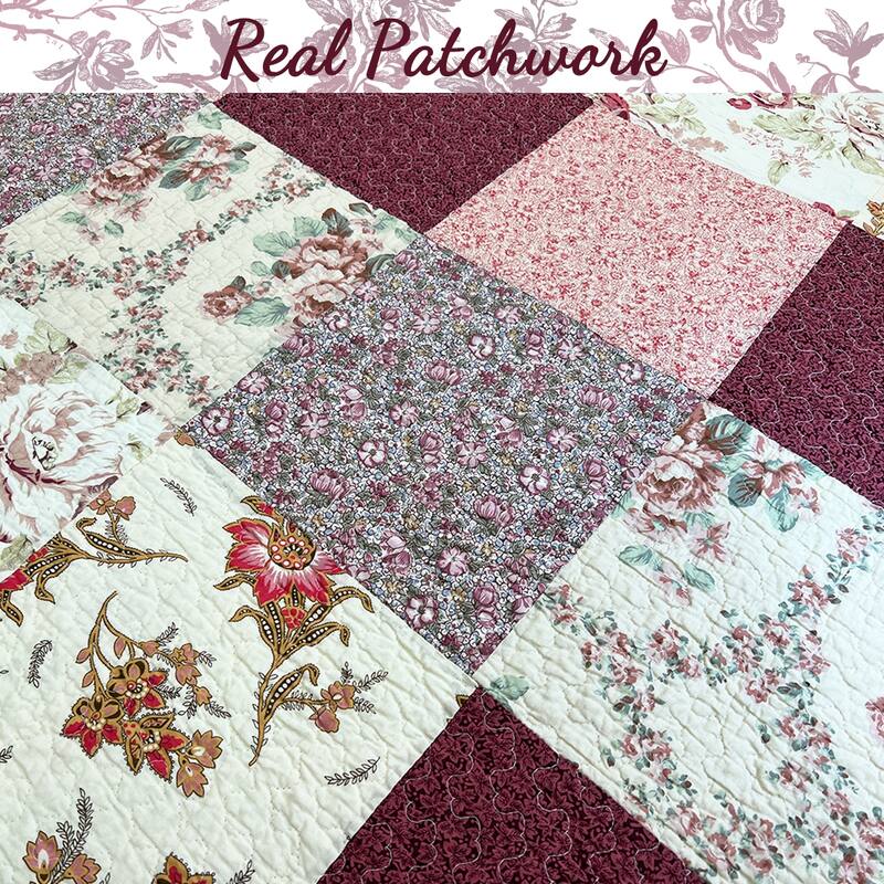 Cozy Line Georgia Burgundy Cotton Patchwork 3-piece Quilt Bedding Set