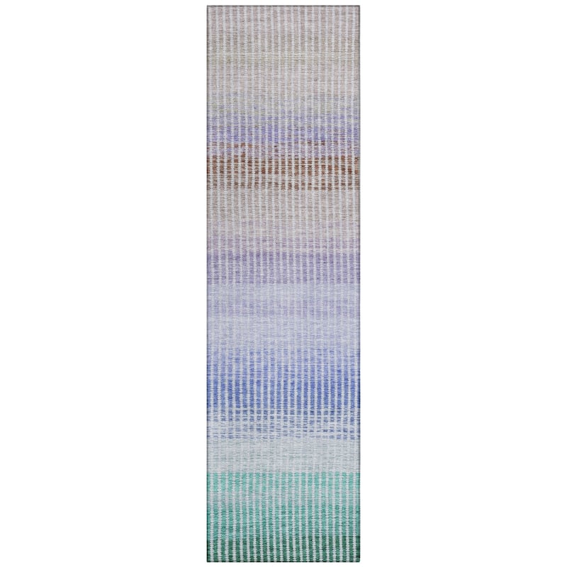 Machine Washable Indoor/ Outdoor Contemporary Stripes Chantille Rug