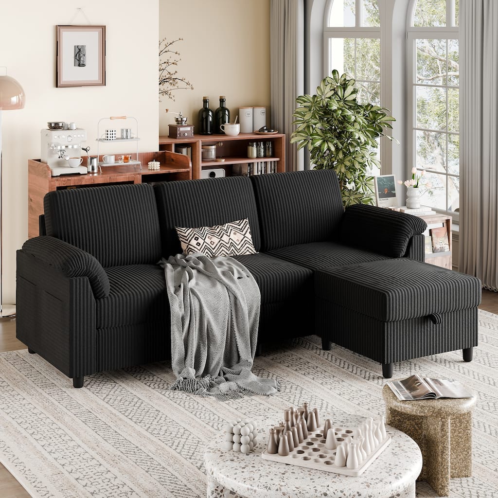 79.1'' Corduroy Sectional Sofa Couch with Storage