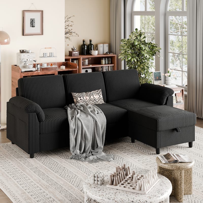 Futzca ​Sectional Sofa Couch, 3 Seat L Shaped Sofa with Removable Pillows - Black