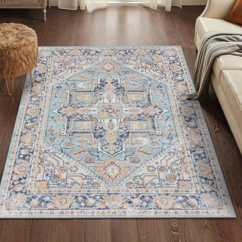 Luxe Weavers Oriental Medallion Area Rug, Stain-Resistant Carpet - Aqua - 8' x 10'