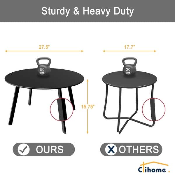 dimension image slide 1 of 10, Clihome Weather Resistant Round Steel Patio Large Coffee Table