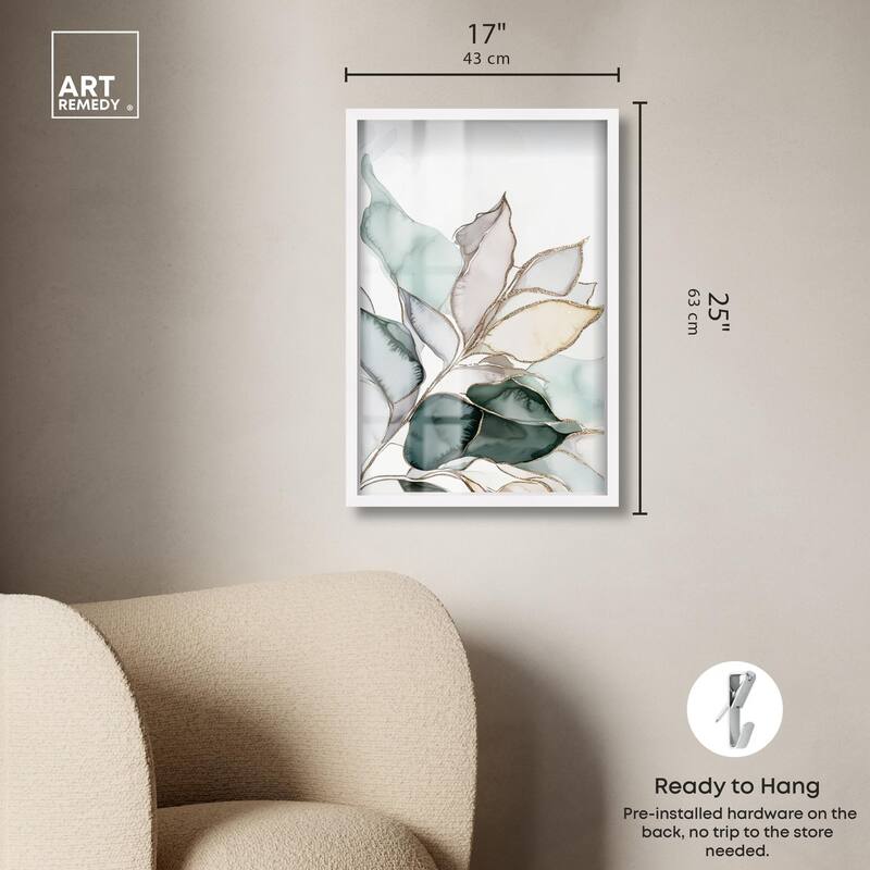 Pastel Leaves with Gold I Shadowbox by Art Remedy