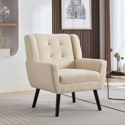 Modern Soft Teddy Material Ergonomics Accent Chair Living Room Chair Bedroom Chair Home Chair With Black Legs For Indoor Home