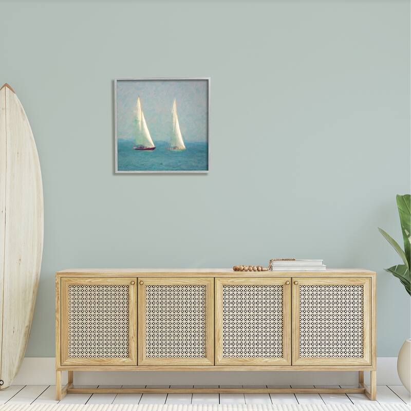 Stupell Two Sailboats Floating Foggy Ocean Weather Painting Framed Wall Art, Design by Graffitee Studios - Blue