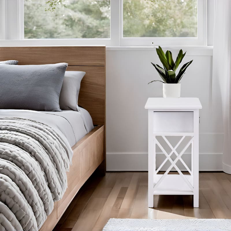 Space-Saving Wooden Side Table with Storage Drawer and Spacious Compartment
