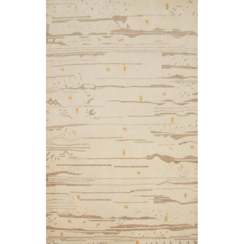 Hand Knotted Oriental 100% Wool Carpet Tribal Modern Beige & Ivories Gabbeh Area Rug - 7' 7'' X 5' 4''