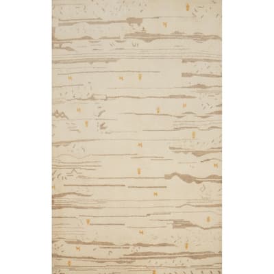 Hand Knotted Oriental 100% Wool Carpet Tribal Modern Beige & Ivories Gabbeh Area Rug - 7' 7'' X 5' 4''