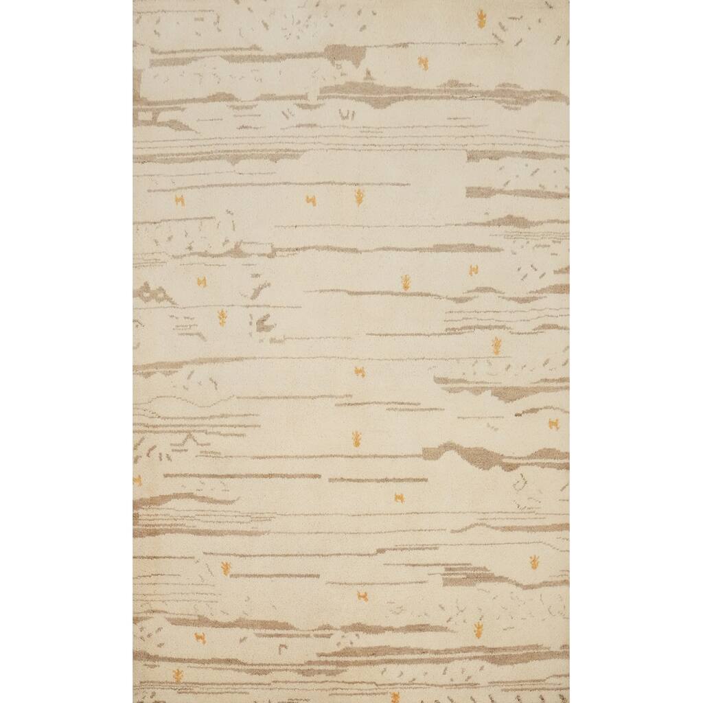 Hand Knotted Oriental 100% Wool Carpet Tribal Modern Beige & Ivories Gabbeh Area Rug - 7' 7'' X 5' 4''