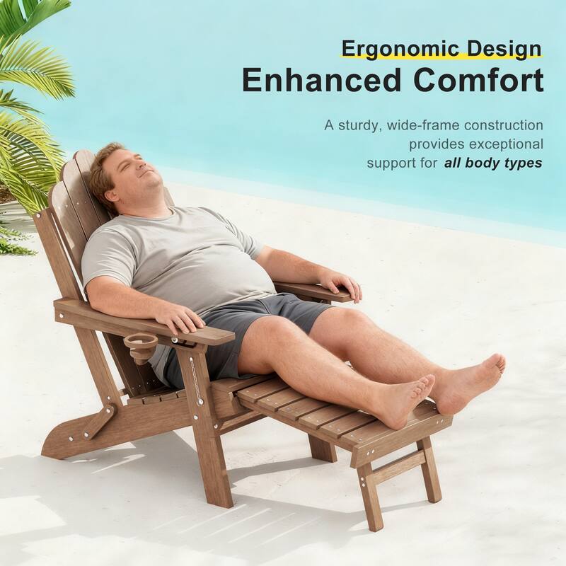 3-Position Adjustable Folding Adirondack Chair W/ Ottoman for Outdoor