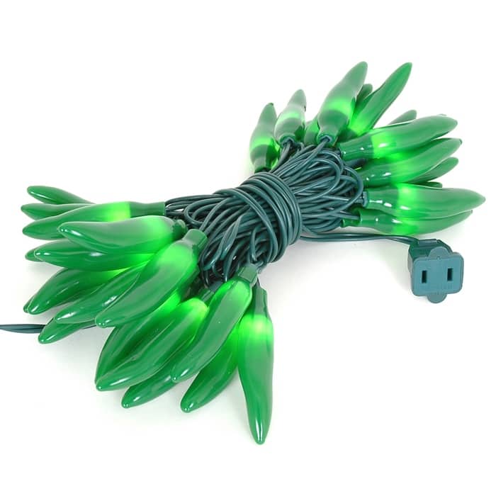 35 Light Chilli Pepper Mini Light Set, Green Wire, 11' Long