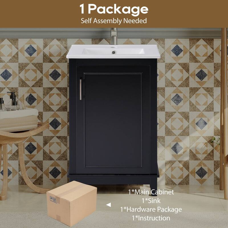 20 Inch Modern Bathroom Vanity with Ceramic Sink Small Space Cabinet