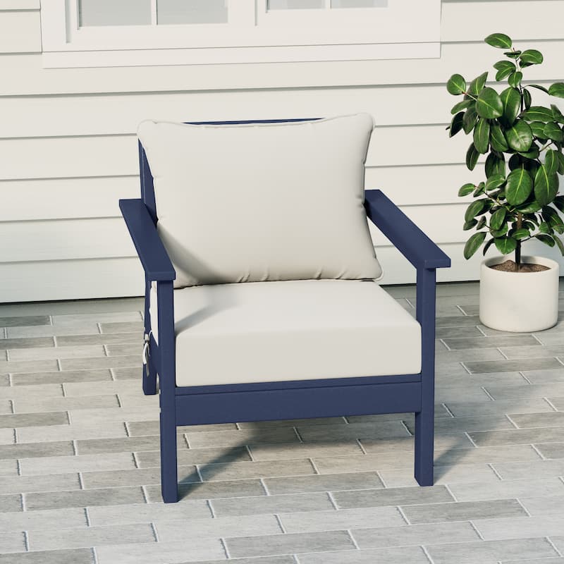 Birchwood All Weather HDPE Outdoor Patio Deep Seating Navy Blue Club Chair With Cushions (1-Piece)