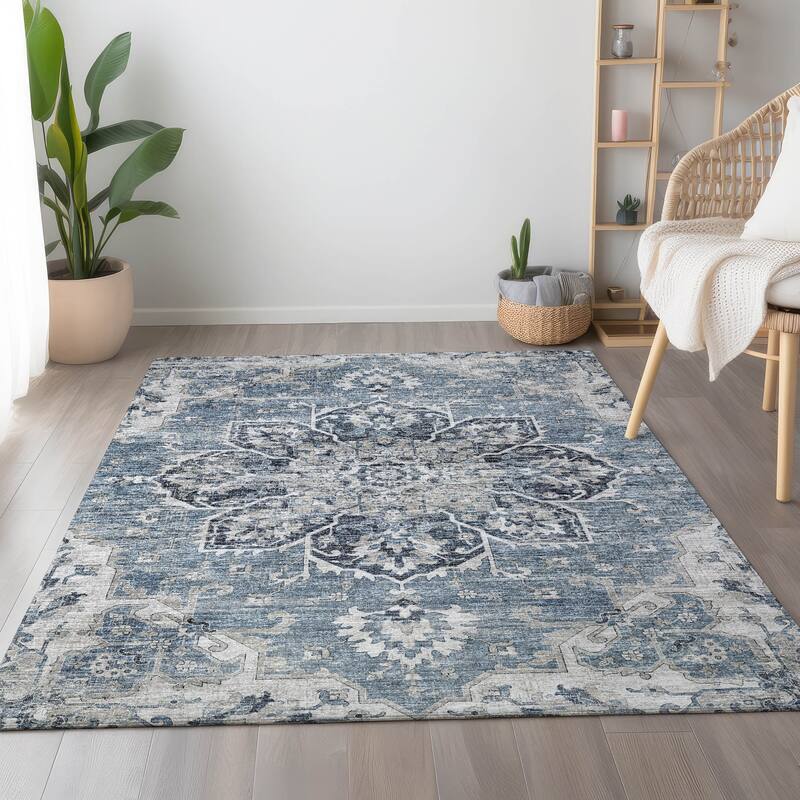 Premium Washable Super Soft Traditional Heriz Mayfield Rug - Blue - 3' x 5' - Rectangle
