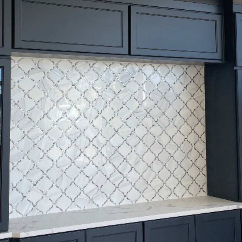 Tahitian Pearl 14in x 14.5in Glass Mosaic Backsplash Wall Tile