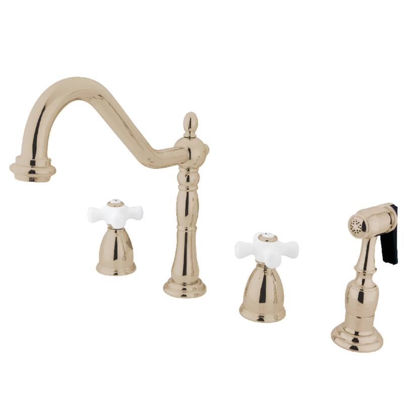 Kingston Brass Heritage Deck Mount Widespread Kitchen Faucet with Brass Sprayer