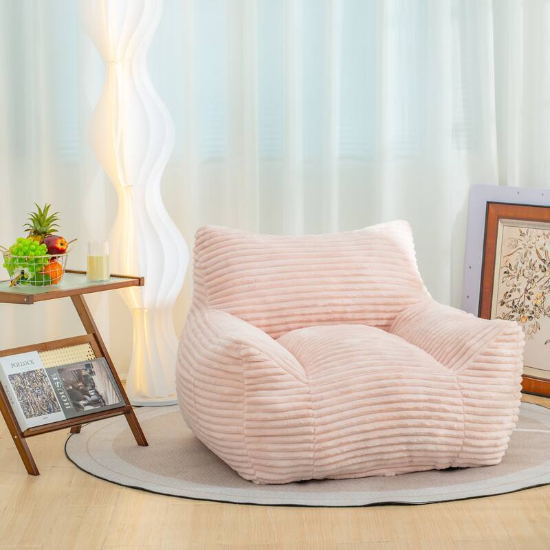 Oversized Bean Bag Chair for Adults with Armrests, Soft Corduroy Lounge Sofa Chair, Cozy Lazy Floor Couch for Living Room - Pink