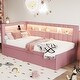 preview thumbnail 15 of 23, 2 Color Twin Bed with USB Ports and LED Belt, LED Design Platform Bed with Trundle