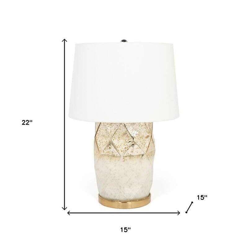 HomeRoots 22" Gold and White Glass LED Table Lamp With White Cone Shade - 15