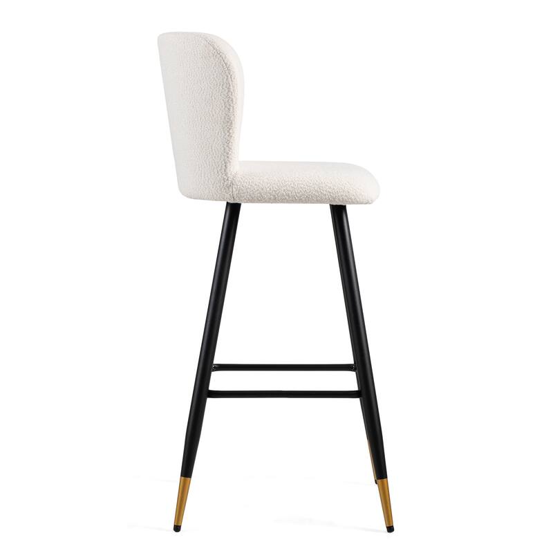 Roomfitters 30'' Modern Barstool, White Seat with Black Metal Legs and Gold-Tipped Ends, Contemporary Bar Chair, White