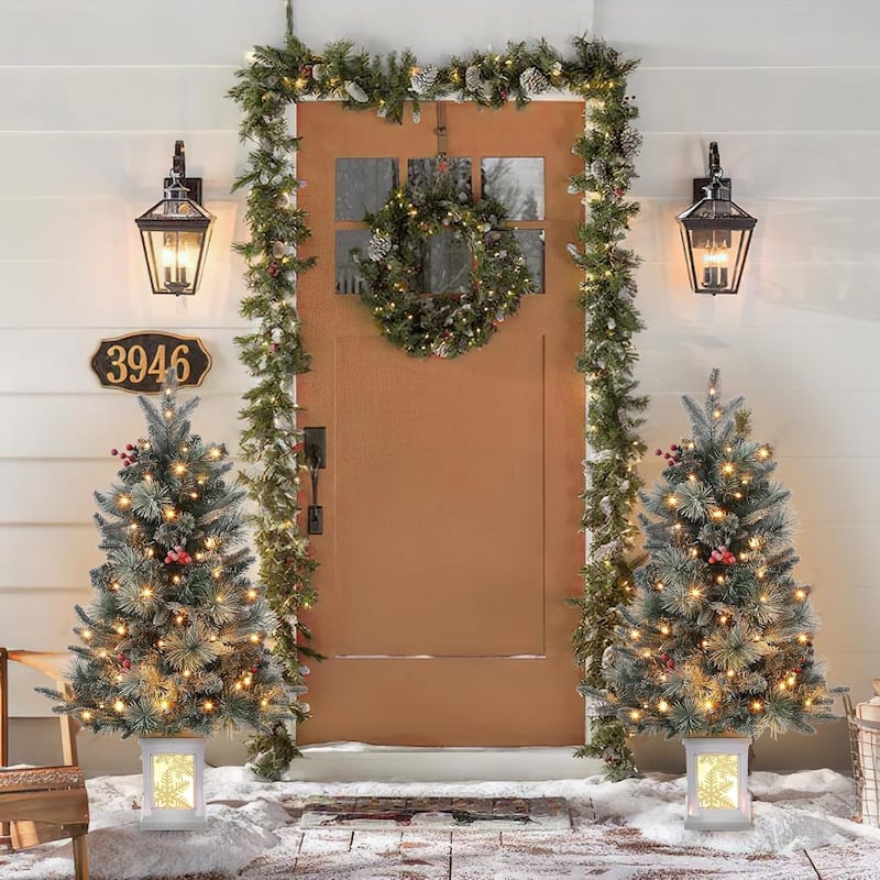 3 Ft Pre-Lit Christmas Tree, Artificial Christmas Trees with Base, Xmas Trees with 78 LED Lights