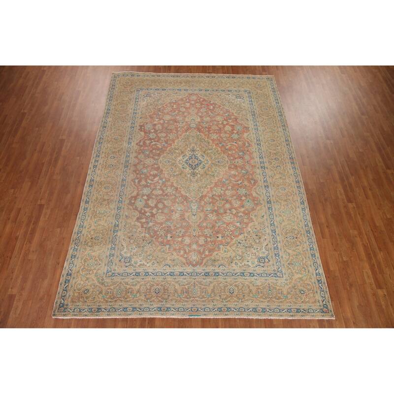 Hand Knotted Oriental 100% Wool Carpet Traditional Floral Pink Kashan Area Rug - 11' 11'' X 8' 8''