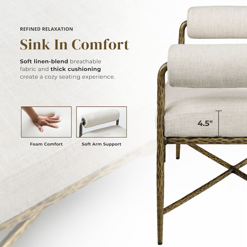 247 Shop At Home Lalia Modern 4-Piece Upholstered Hammered Metal Camelback Bedroom Set with 2 Nightstands