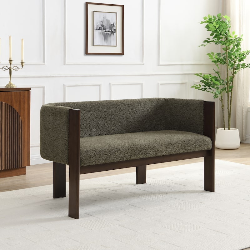 Christopher Knight Home - Vescari Modern Mid-Century Compact Upholstered 2-Seater Loveseat, Solid Rubberwood Frame & Track Arms - Green,Walnut