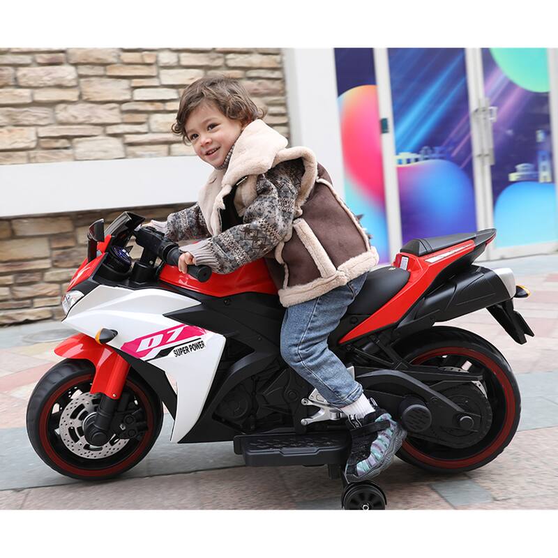 Kids Electric Motorcycle with Manual Throttle & Music, Ideal Xmas Gift