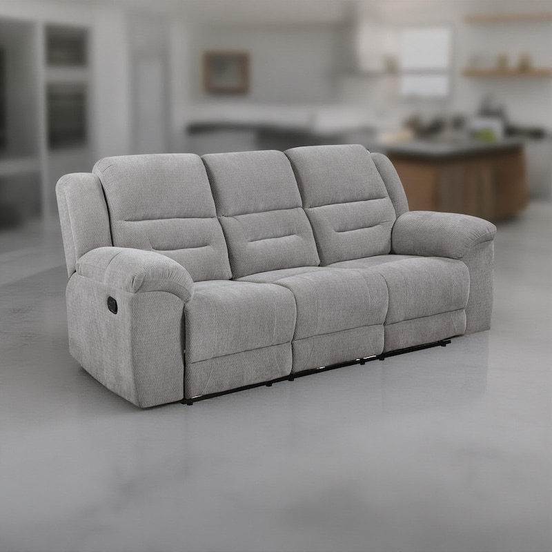 Gilo Manual Recliner Sofa, 92 Inch Light Gray, Pillow Top Armrests