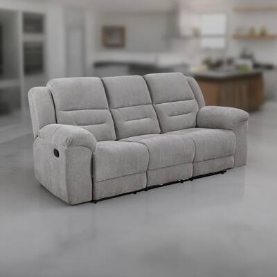 Gilo Manual Recliner Sofa, 92 Inch Light Gray, Pillow Top Armrests