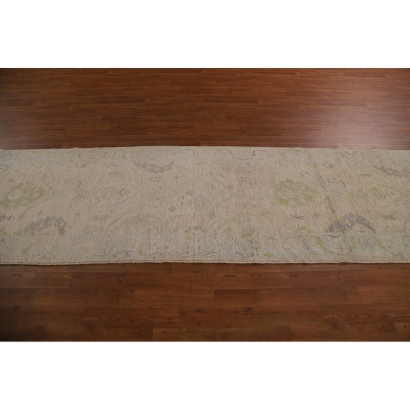 Floral Oushak Turkish Runner Rug Hand-knotted Wool Carpet - 3'1"x 9'10"