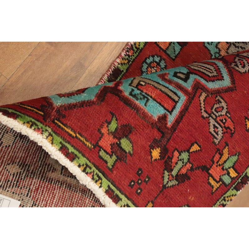 Hand Knotted Oriental 100% Wool Carpet Traditional Geometric Oranges & Rust Heriz Runner Rug - 7' 3'' X 2' 2''