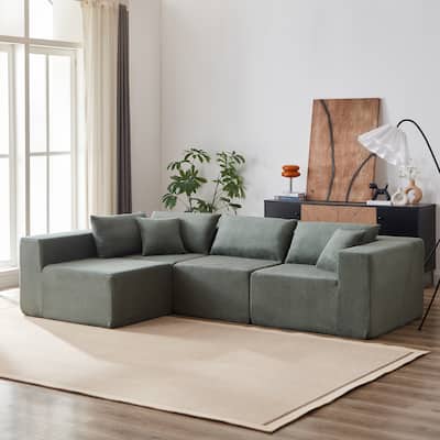 104-Inch Corduroy Modular L Shaped Sectional Sofa,Floor Couch Set,Foam-Filled Compressed Sofa,4 PC Free Combination