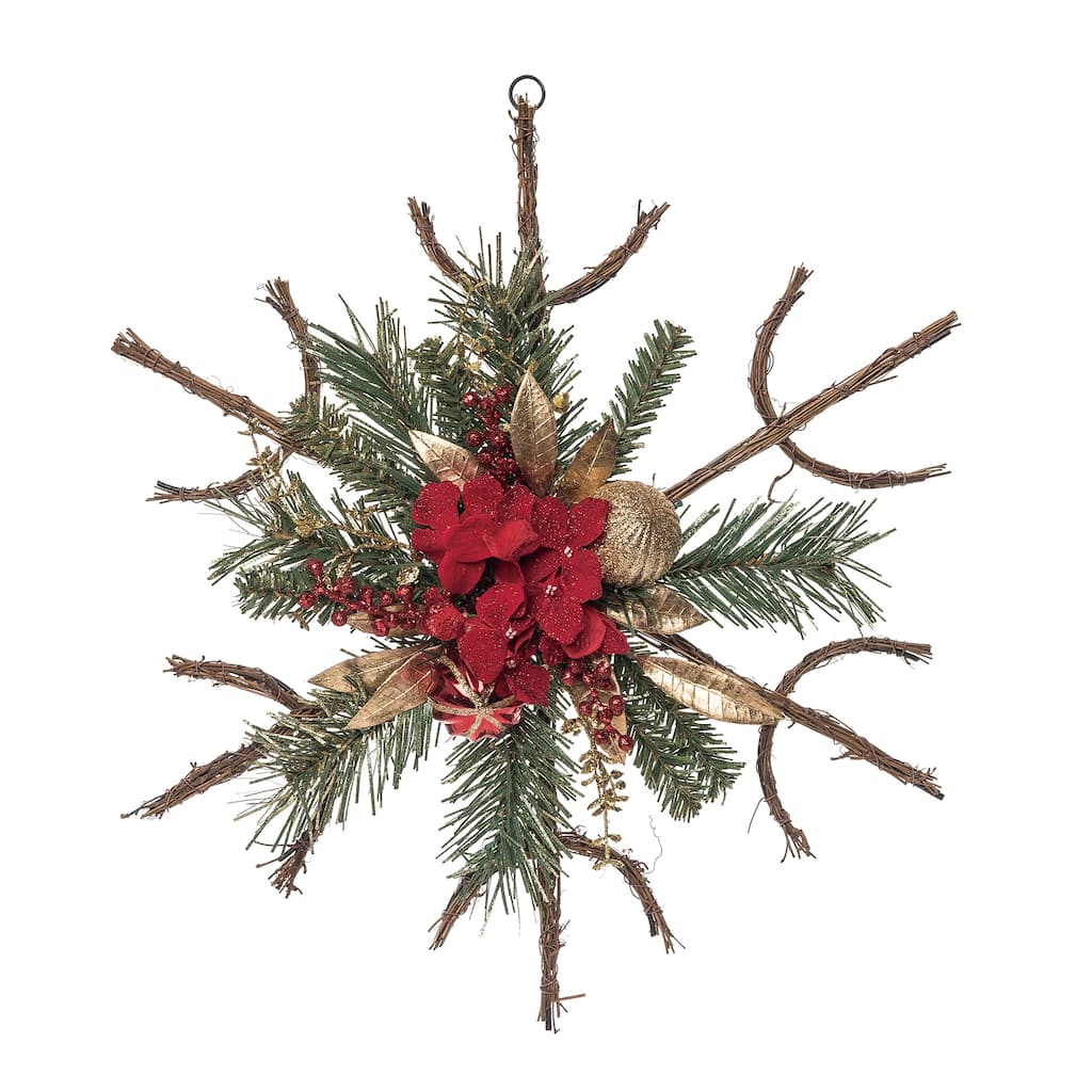 Transpac Artificial 20 in. Multicolor Christmas Twig and Poinsettia Star Decor