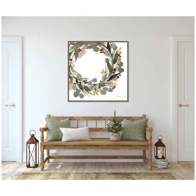 Kate and Laurel Framed Canvas Loose Christmas Wreath by Patricia Shaw