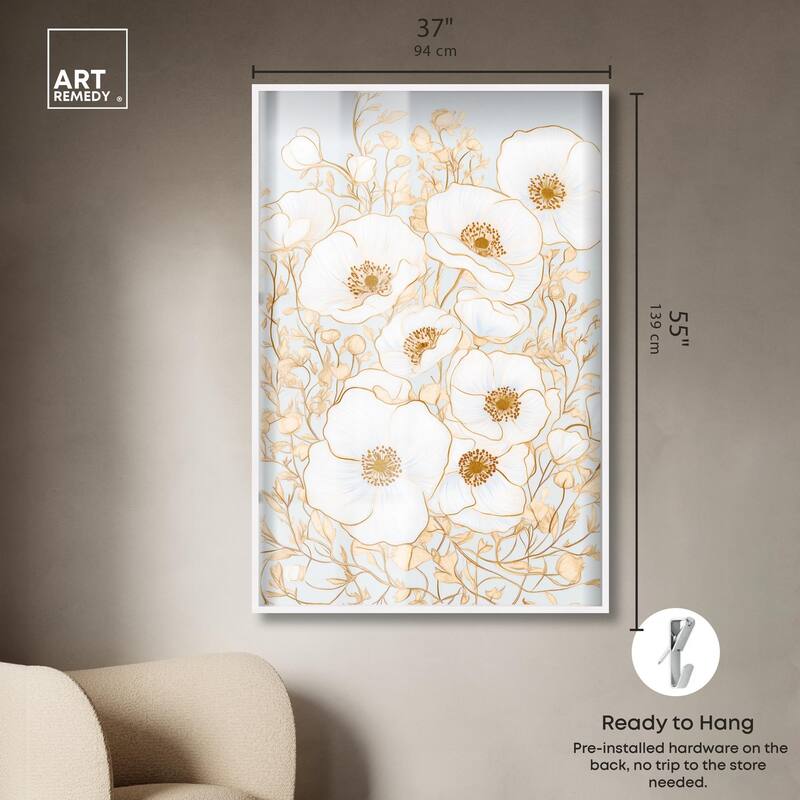 White and Gold Poppies I Shadowbox by Art Remedy