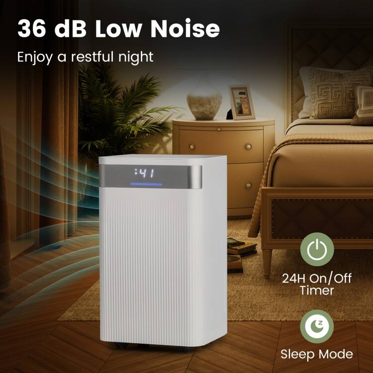 White Copper ABS Dehumidifier 32 Pints with LED Panel and Auto Drain Hose - 10" x 8.5" x 17.5"