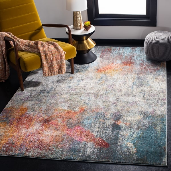 slide 2 of 13, SAFAVIEH Luxor Khanh Modern Abstract Ivory / Blue Rug 3' x 5' - Ivory/Blue - Rectangle
