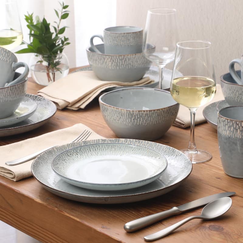 Gibson Elite Jasper 16 Piece Plates and Bowls Reactive Glaze Dishes Stoneware Ceramic Dinnerware Set - Service for 4
