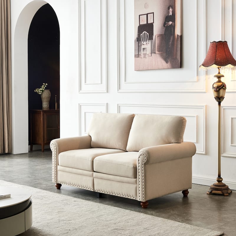Linen Fabric Upholstery with Storage Loveseat