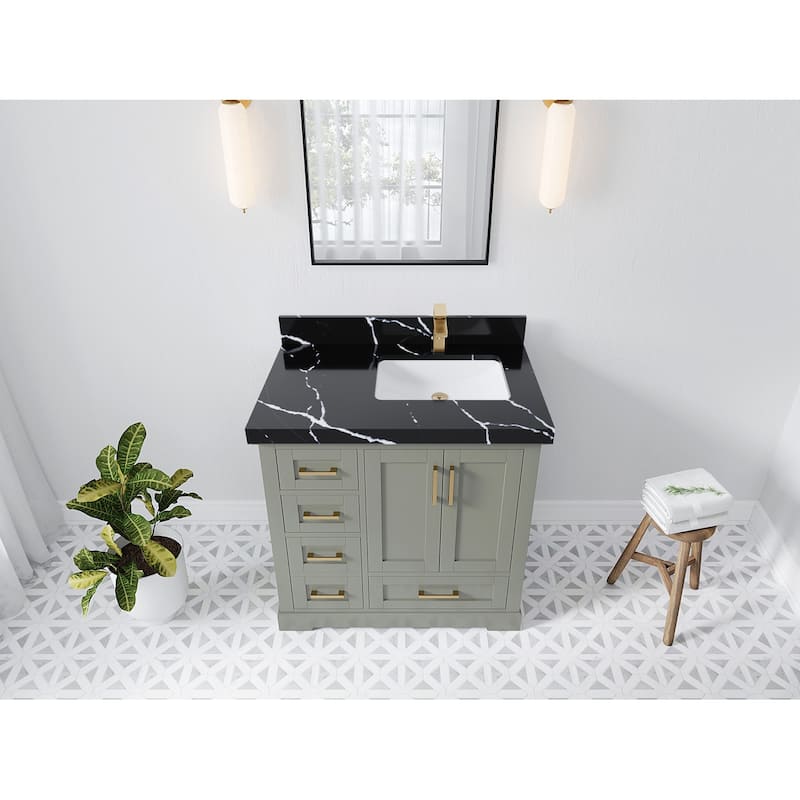 Willow Collections 36 x 22 Boston Right Offset Sink Bathroom Vanity with Quartz or Marble Countertop