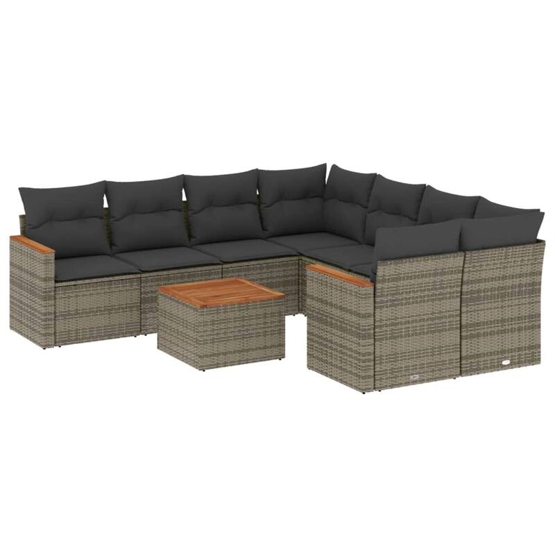 vidaXL Patio Sofa Set with Cushions Outdoor Furniture 9 Piece Poly Rattan