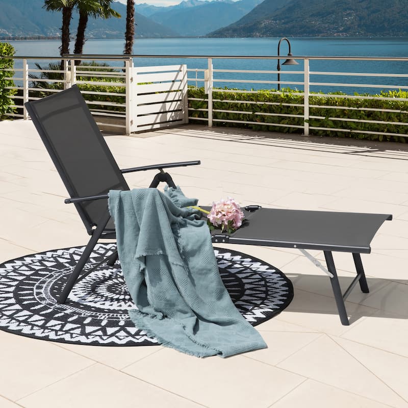 Nuu Garden Outdoor Folding Chaise Lounge with Adjustable Backrest - Grey