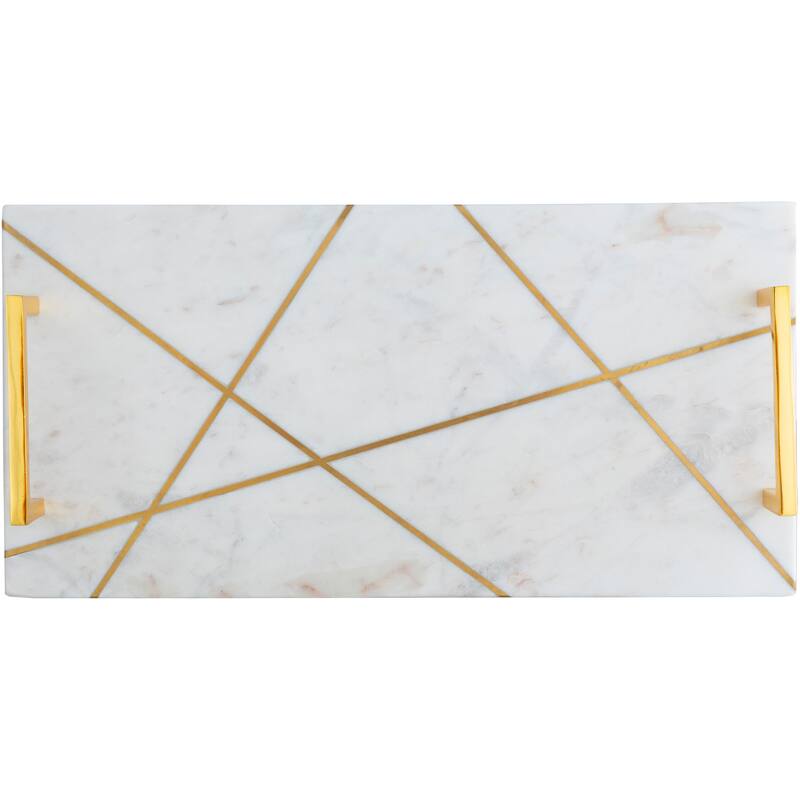 Lena Marble & Metal Inlay Rectangular Accent Tray - 18" x 9" x 2.1"