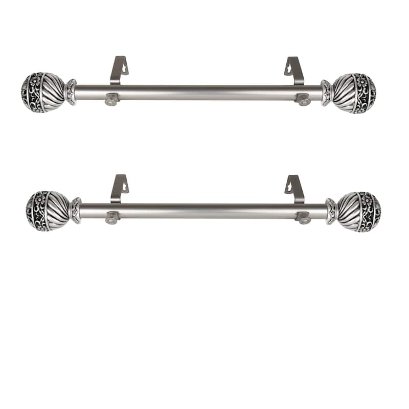 Steel Curtain Rods Set - 12-20 Inch Adjustable Rods with Finials - Satin Nickel Drapery Rods - M