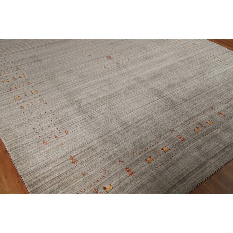 Hand Knotted Oriental 100% Wool Carpet Tribal Animal Pictorial Greys & Charcoal Gabbeh Area Rug - 9' 10'' X 8' 0''